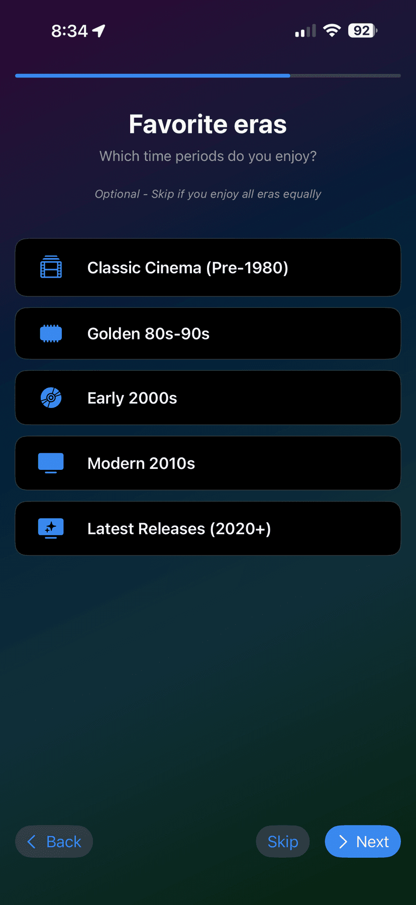 Select favorite movie eras