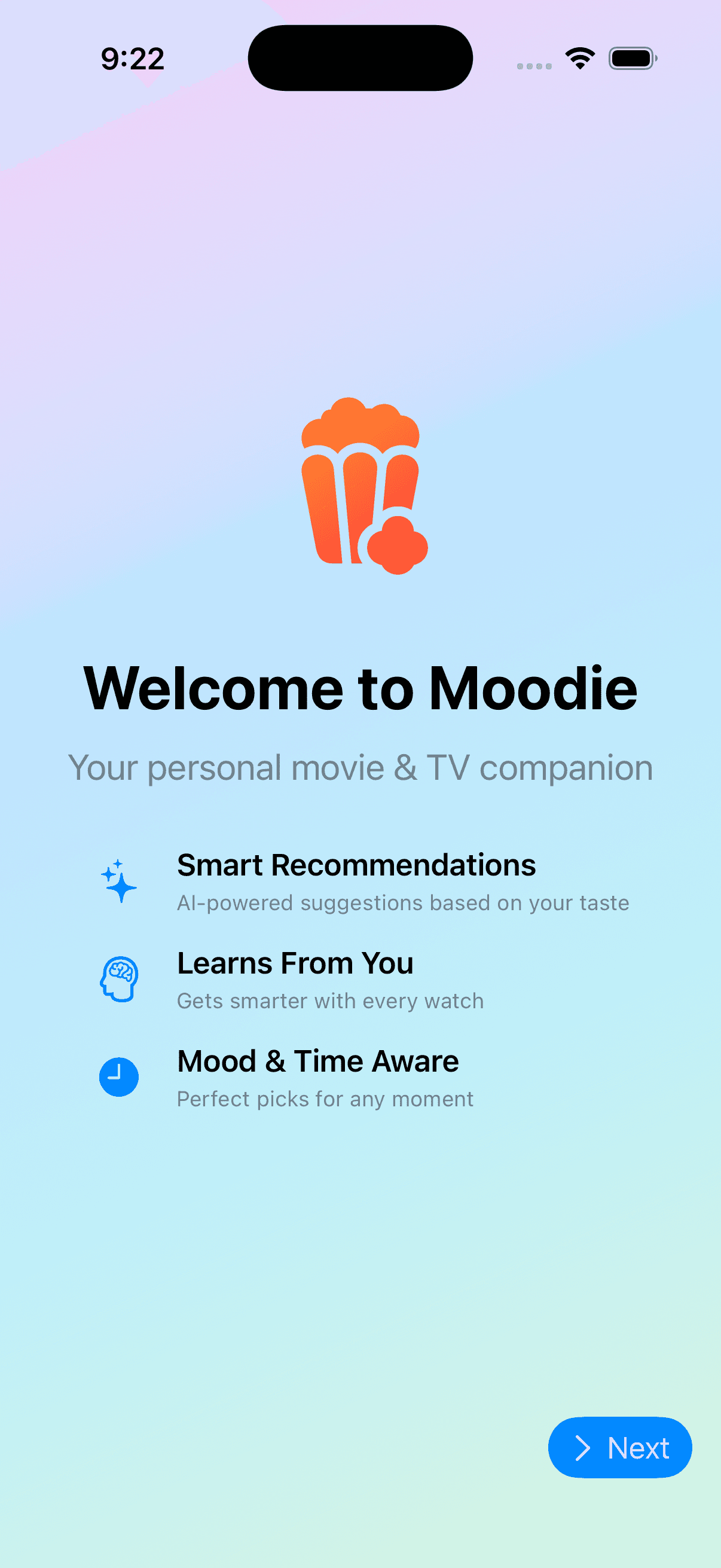 Moodie app home screen