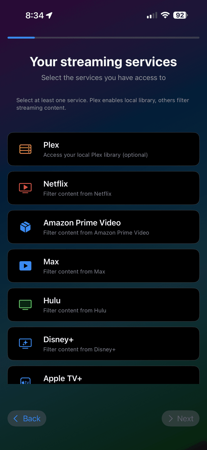 Select streaming services